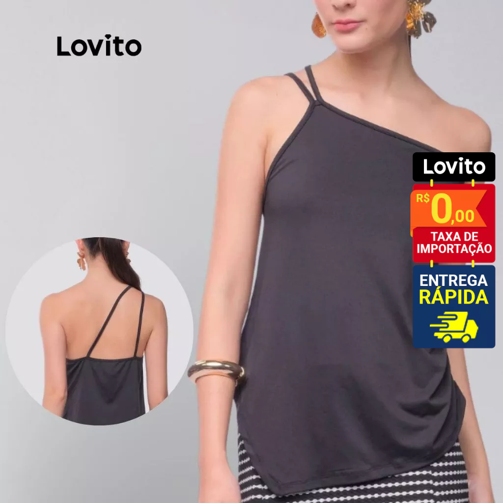 Lovito x Glenda Top Preto Um Ombro só Elegante Lisa Assimétrica Feminina LB792BRL822 em Oferta na Shopee