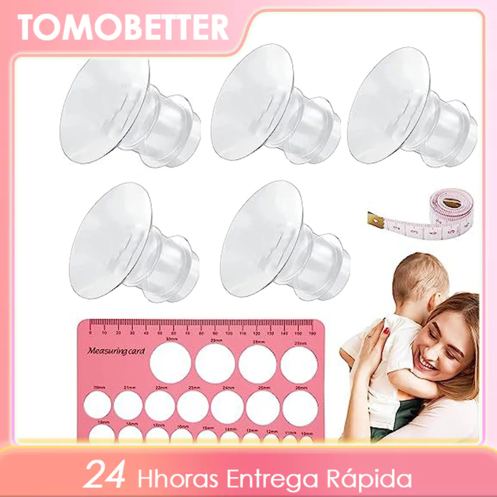 2 Conjuntos Kit Medidor de Mamilo 5 Tamanhos 13-21mm Flange Silicone Acessórios para Bomba de Leite Materno 2 Fitas