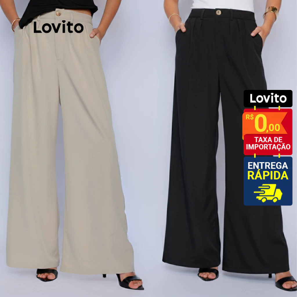 Lovito Calça Reta Cintura Alta Alfaiataria | Social Tecido Premium Versátil Trabalho LB1053BRL1083