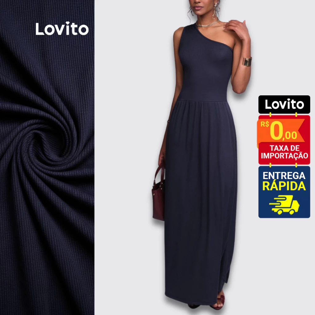 Lovito Vestido Elegante Liso Feminino LB844BRL874 em Oferta na Shopee