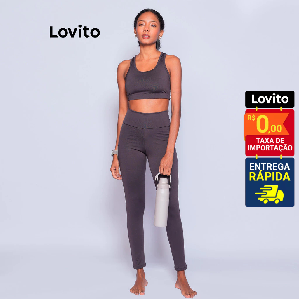 Lovito Legging Esportiva Lisa Feminina LB886BRL916