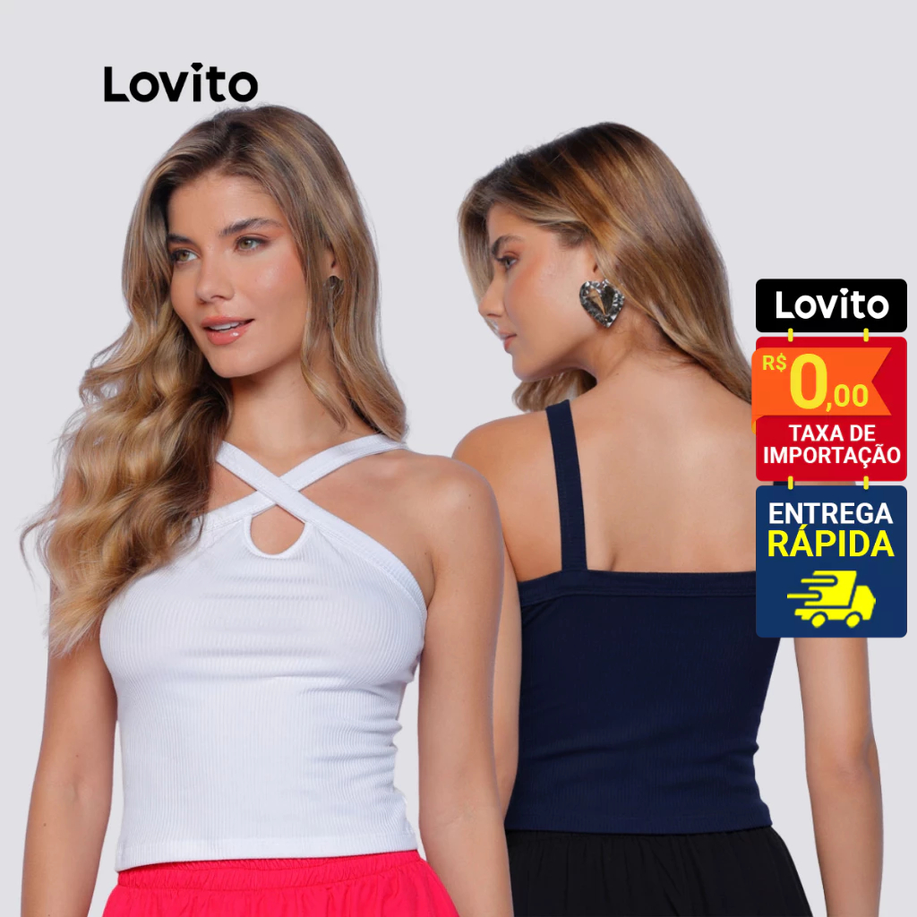 Lovito Kit 2 Regatas Casuais Detalhe Cruzado Feminina LB1091BRL1121 em Oferta na Shopee