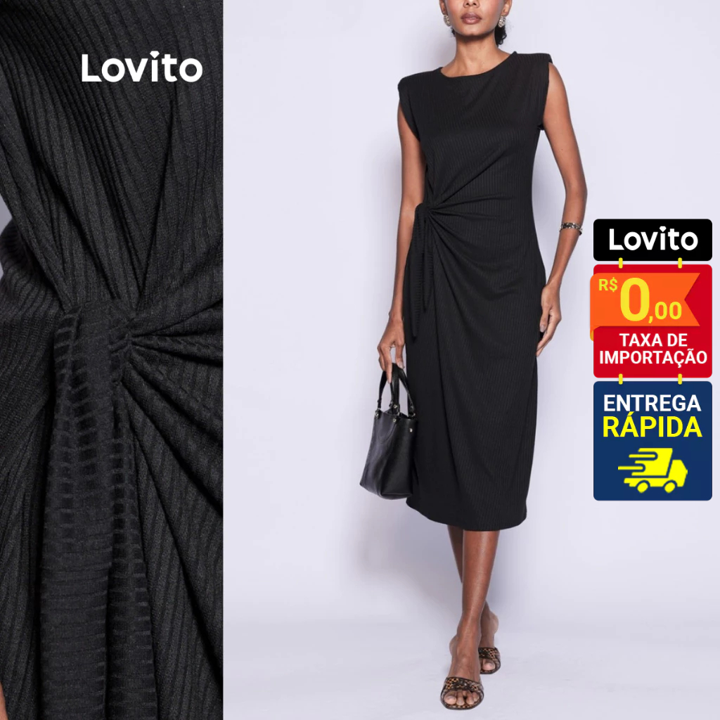 Lovito Vestido Midi Modesto Nó Lateral Feminino LB1113BRL1143