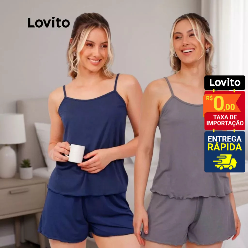 Lovito Kit Pijama Shorts e Top Basico Feminino LB736BRL766