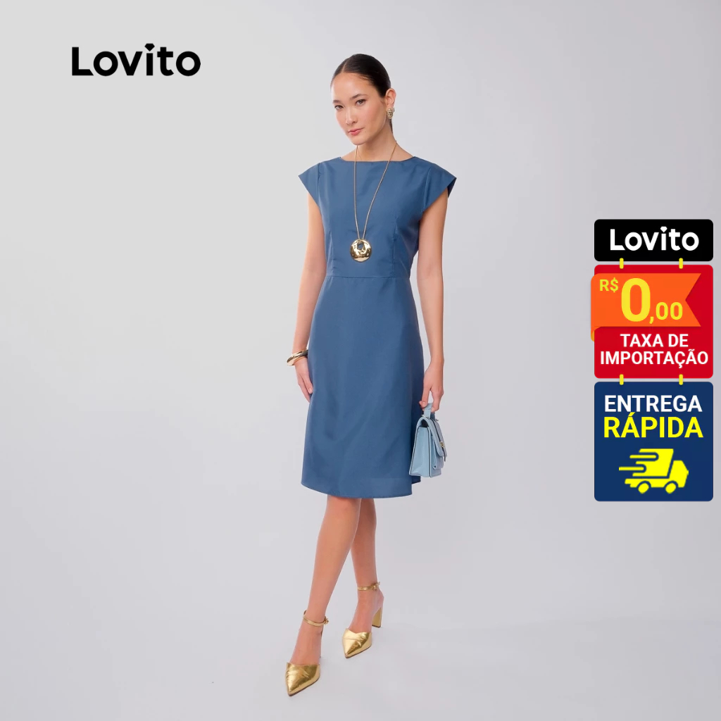 Lovito Vestido Sem Mangas Escritorio Elegante Feminino Liso em A LB906BRL936 em Oferta na Shopee