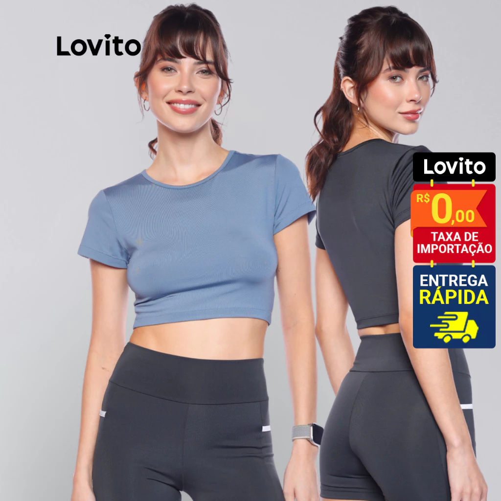 Lovito T-Shirt Cropped Esportiva Feminina LB1266BRL1296 em Oferta na Shopee