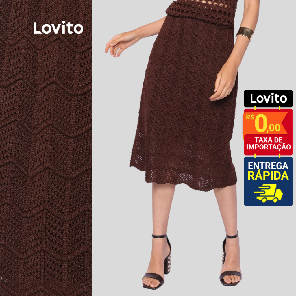 Lovito Saia Casual Lisa Feminina LB1181BRL1211 em Oferta na Shopee