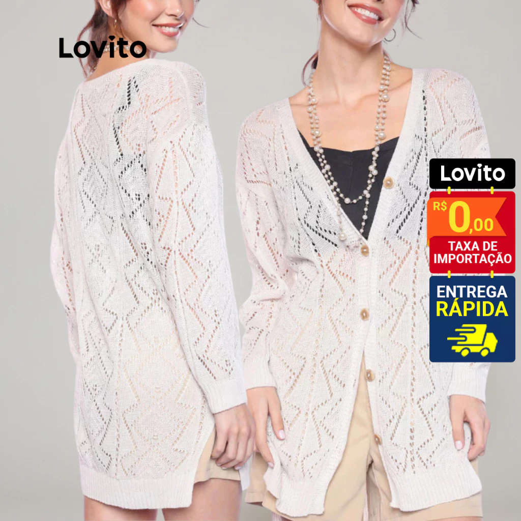 Lovito Casual Cardigan Tricot Botões Para Mulheres LB1338BRL1368 em Oferta na Shopee