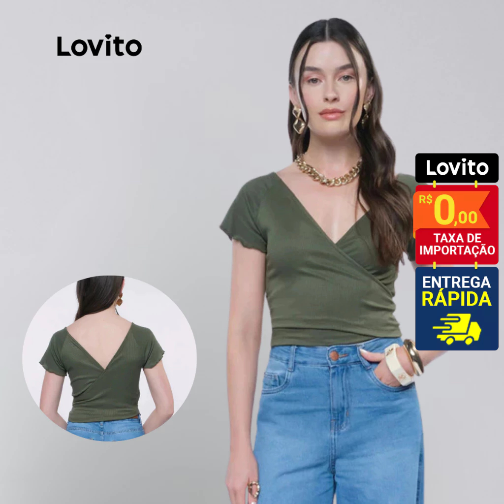 Lovito Blusa casual feminina transpassada LB1025BRL1055