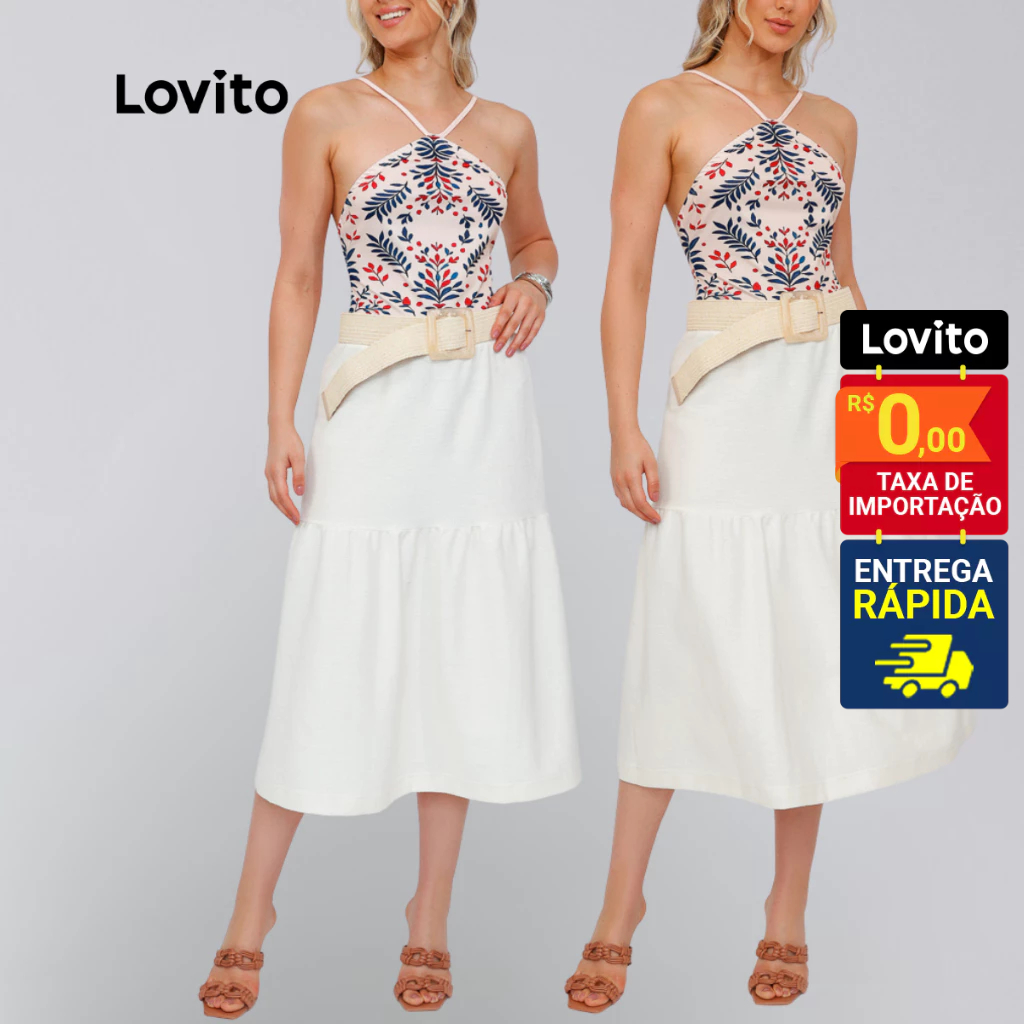 Lovito Saia Plissada Feminina Ano Novo Branca Casual Lisa LB1382BRL1412 em Oferta na Shopee