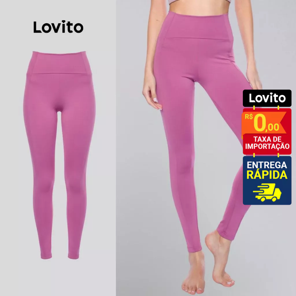 Lovito Calça Legging Feminina Esportiva Lisa com Cintura Anatômica Academia  LB1267BRL1297