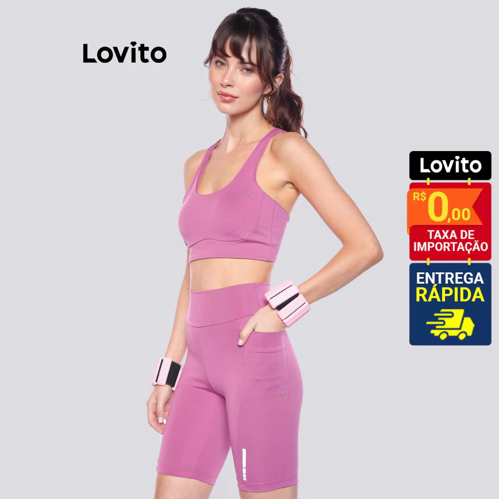 Lovito Bermuda Feminina Esportiva Ciclista Com Bolso para Celular e Detalhe Refletivo LB1247BRL1277