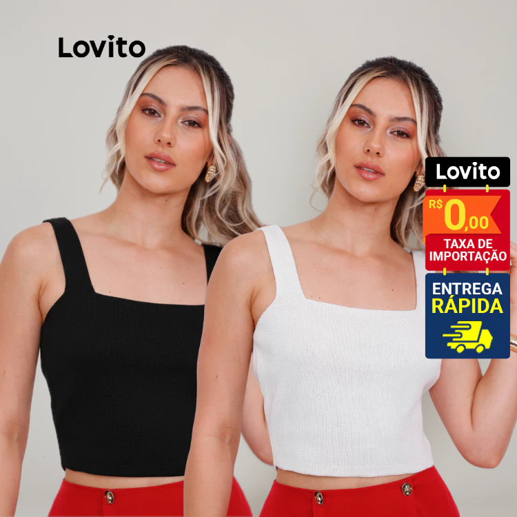 Lovito Regata Tricot Casual Lisa para Mulheres LB1327BRL1357
