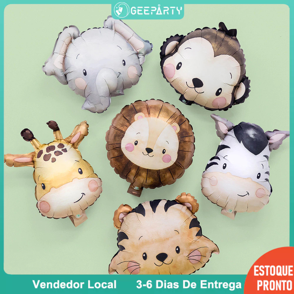 GeeParty 6pcs Balões Folha Animais Fofos da Selva - Decoração para Festa Safari