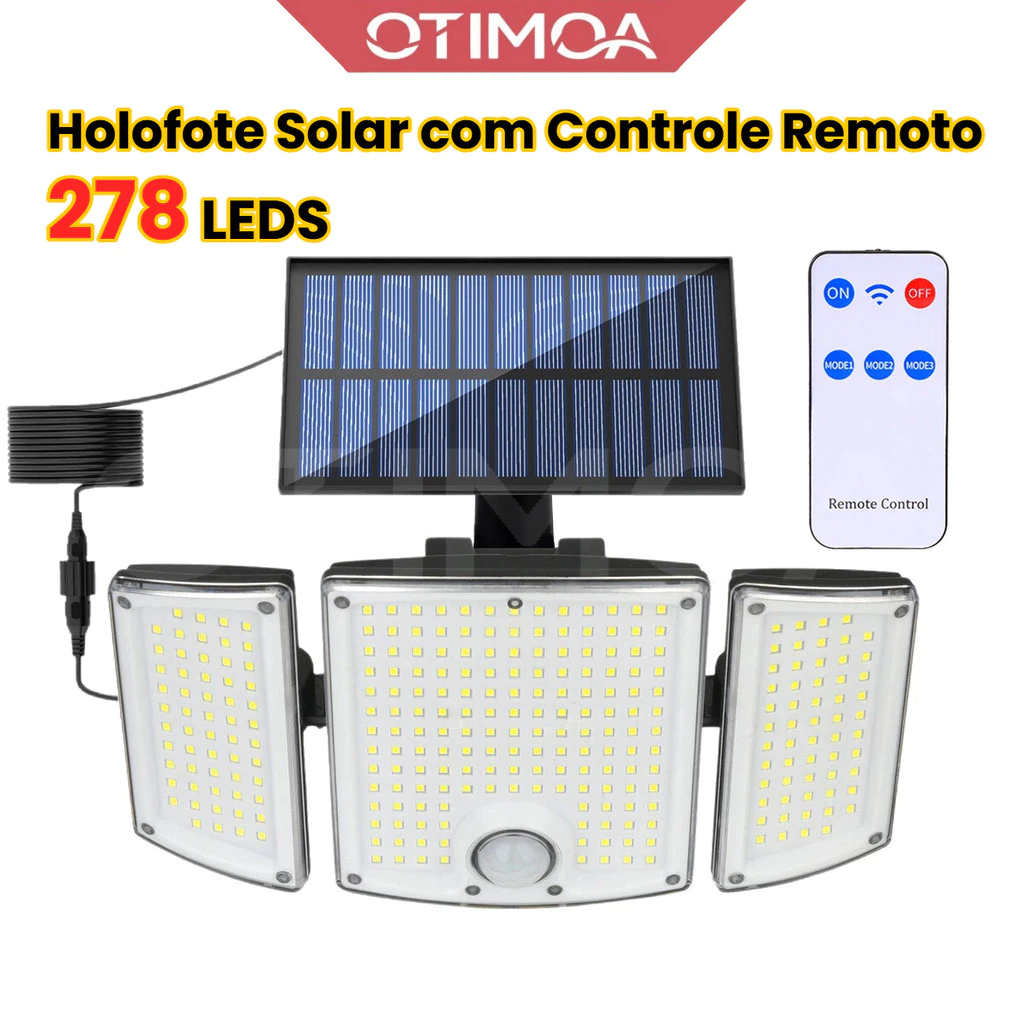 OTIMOA Holofote De 278 Led  Luminaria Solar De Parede Com Sensor, Movimento E Painel Giratório