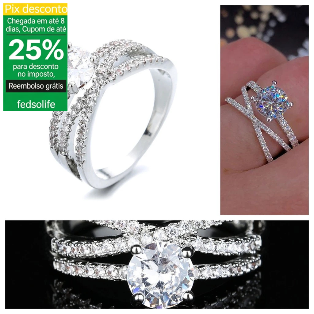 Fedsolife Anel de Noivado Duplo Feminino com Zircônia, 4 Garras, Design Entrelaçado e Sofisticado