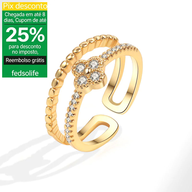 [Anel Fedsolife] Anel de zircão mais vendido nicho feminino Premium trevo de quatro folhas	Joias estilo anel