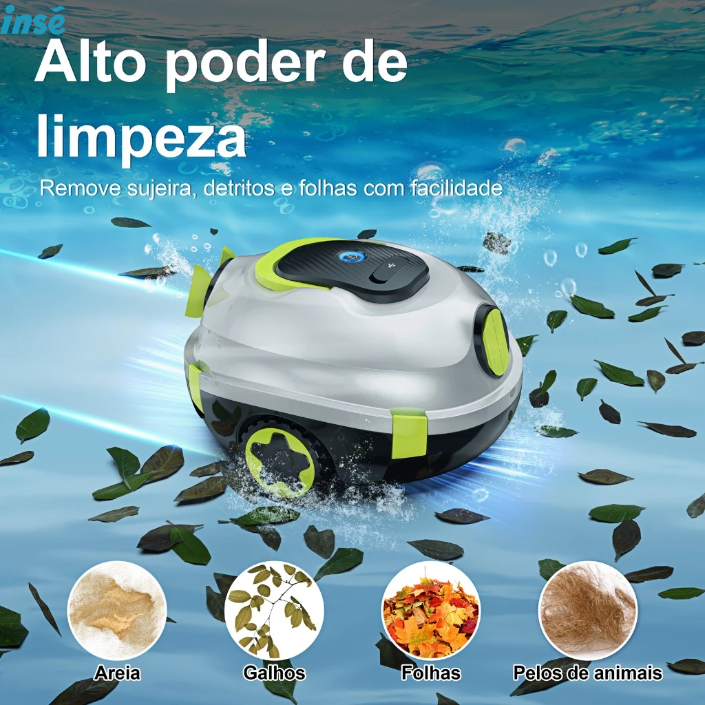 INSE Y20 Robô Limpador Piscina Sem Fio Recarregável Branco & Verde, Limpeza de Piso e Detritos
