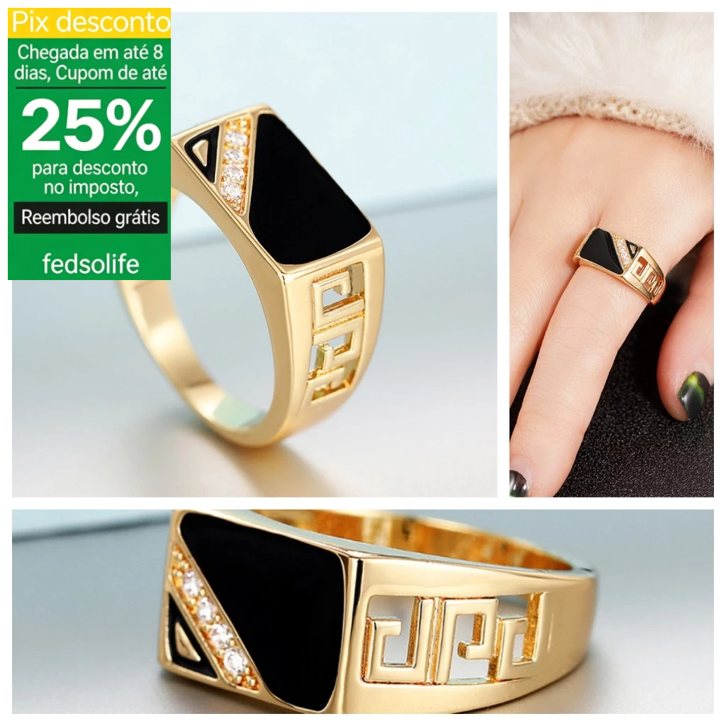 Fedsolife Anel Feminino Geométrico Retrô Zircônia Pavê com Esmalte, Casual, Exclusivo