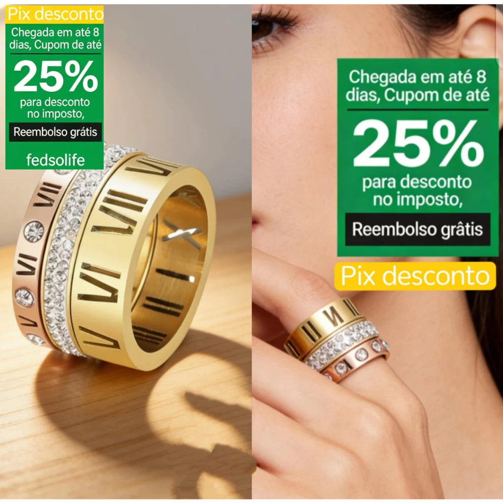 Fedsolife Aliança triplo acessórios femininos Único Multi-Cartas Romanas moda Anéis aço inoxidável