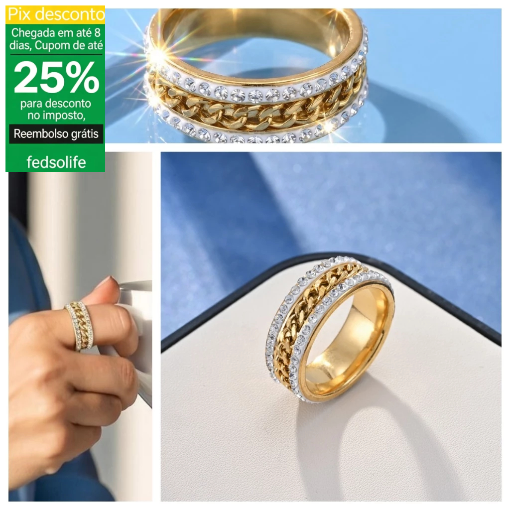 Fedsolife Aliança Anel feminino Aço Inoxidável Moda Anel Atmosférico Homem Mulher Luxo Diamante