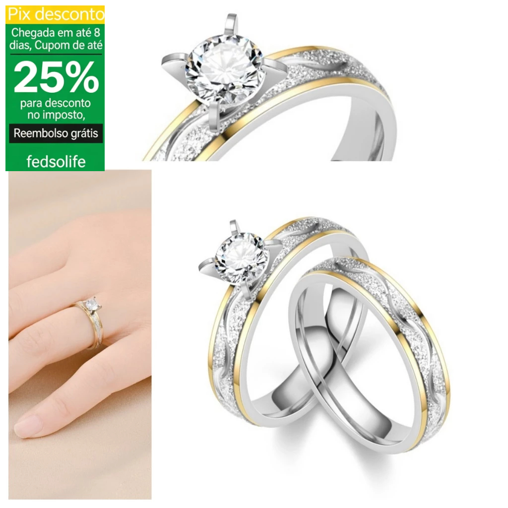 Fedsolife Aliança de Casamento para Casal com Diamante Único - Anel de Aço Titânio Masculino