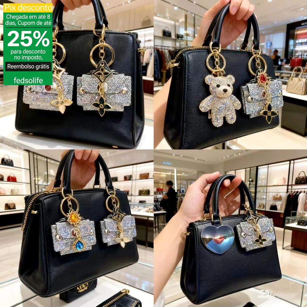Fedsolife criativo Glitter Mini mudança pequeno saco borla chaveiro saco pingente acessórios pingente de carro pequeno p