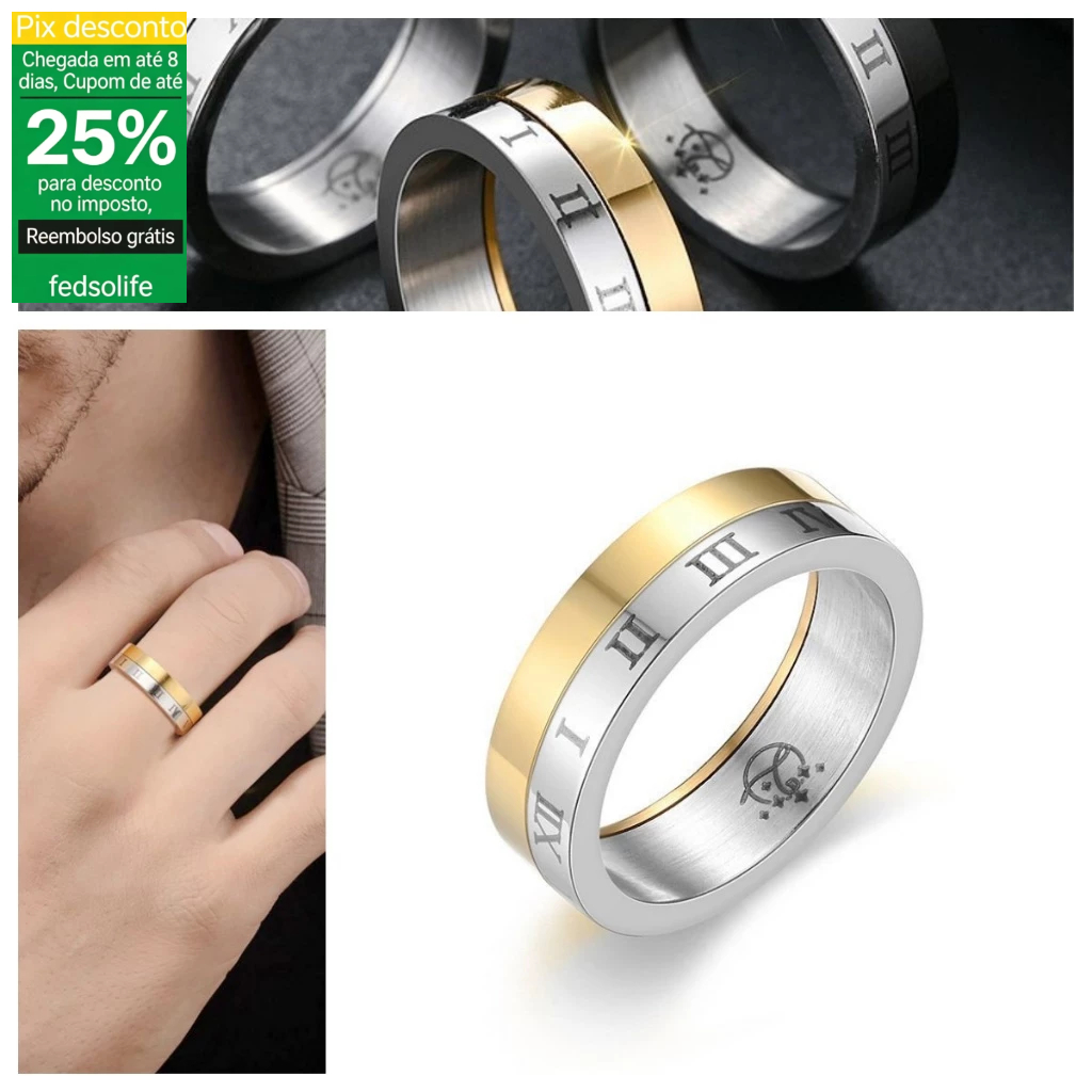 Fedsolife Anel Casal Números Romanos Giratório Aço Inoxidável, Estilo Europeu Retrô, Feminino
