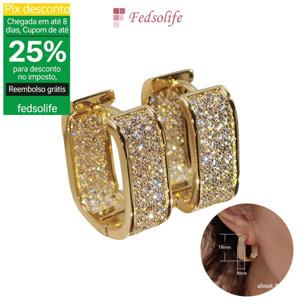 Fedsolife Brincos de diamante Brincos da moda Brincos femininos banhados a ouro