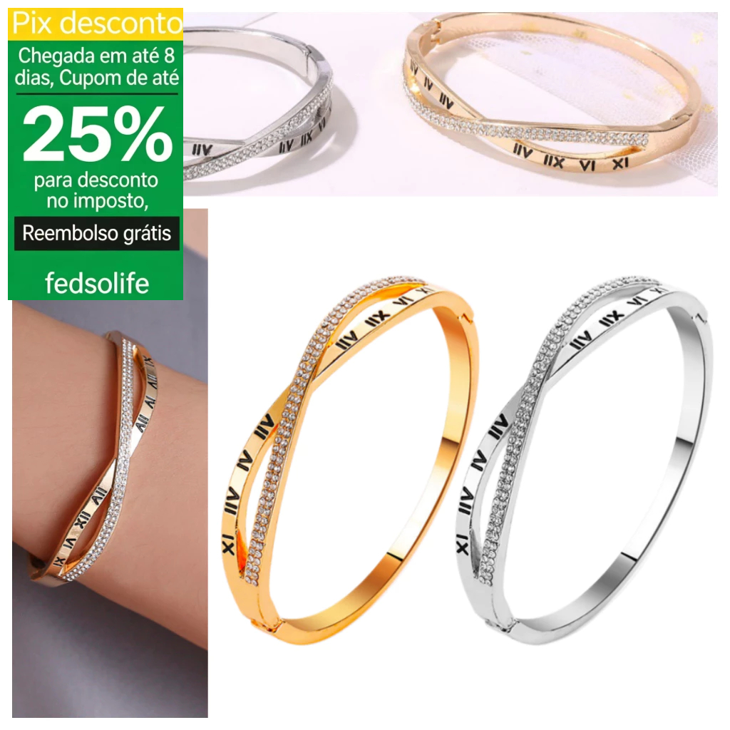 Fedsolife Diamond Caráter romano Titanium Steel Open Bracelet Namoradas Femininas Jóias de Casal