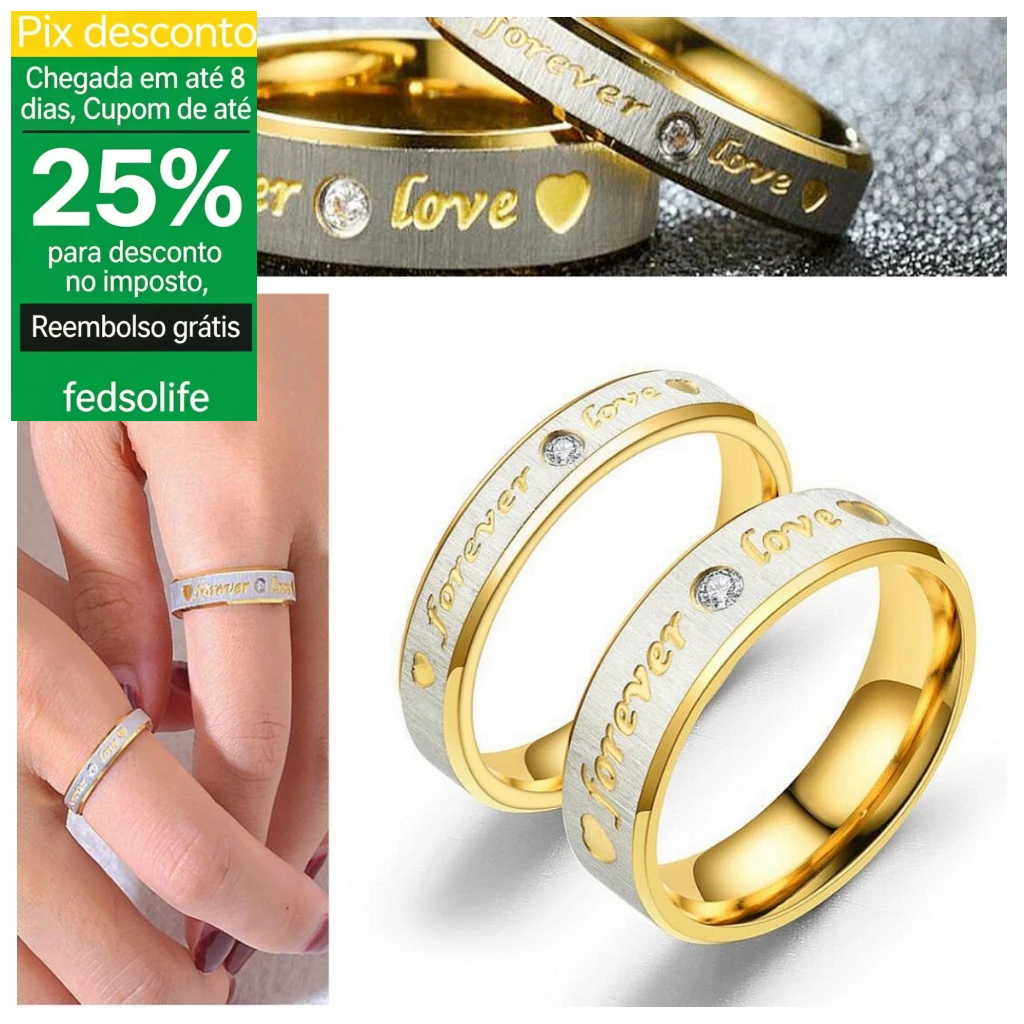 Fedsolife Aliança de Casal Ouro 18k e Prata, Texturizada, Presente para Noivado ou Aniversário