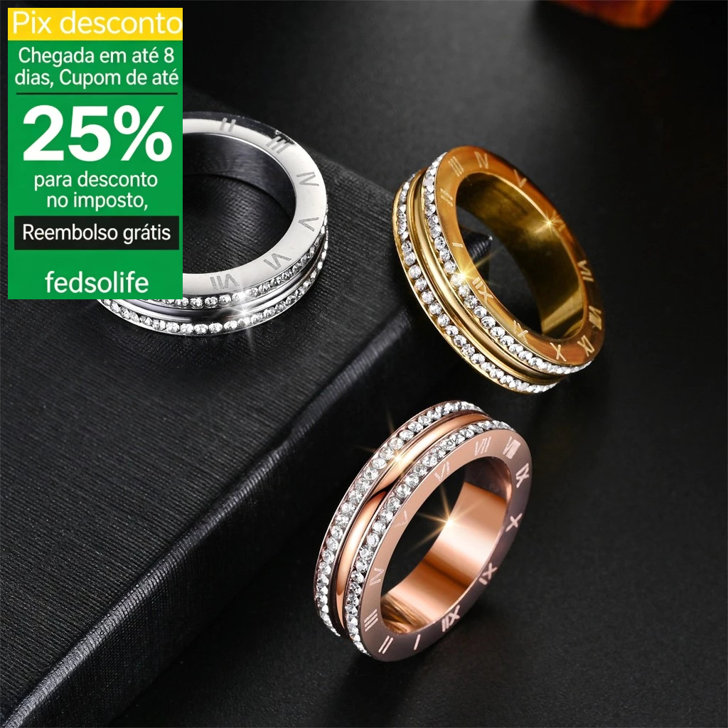 Fedsolife anel High-End INS moda titânio aço romano diamante Design na moda luz luxo casal diamante