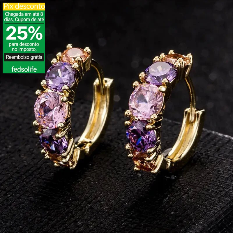 Fedsolife Anel Zircônia Áustria Colorida Banhado Ouro/Prata, Estilo Coreano, Não Desbota