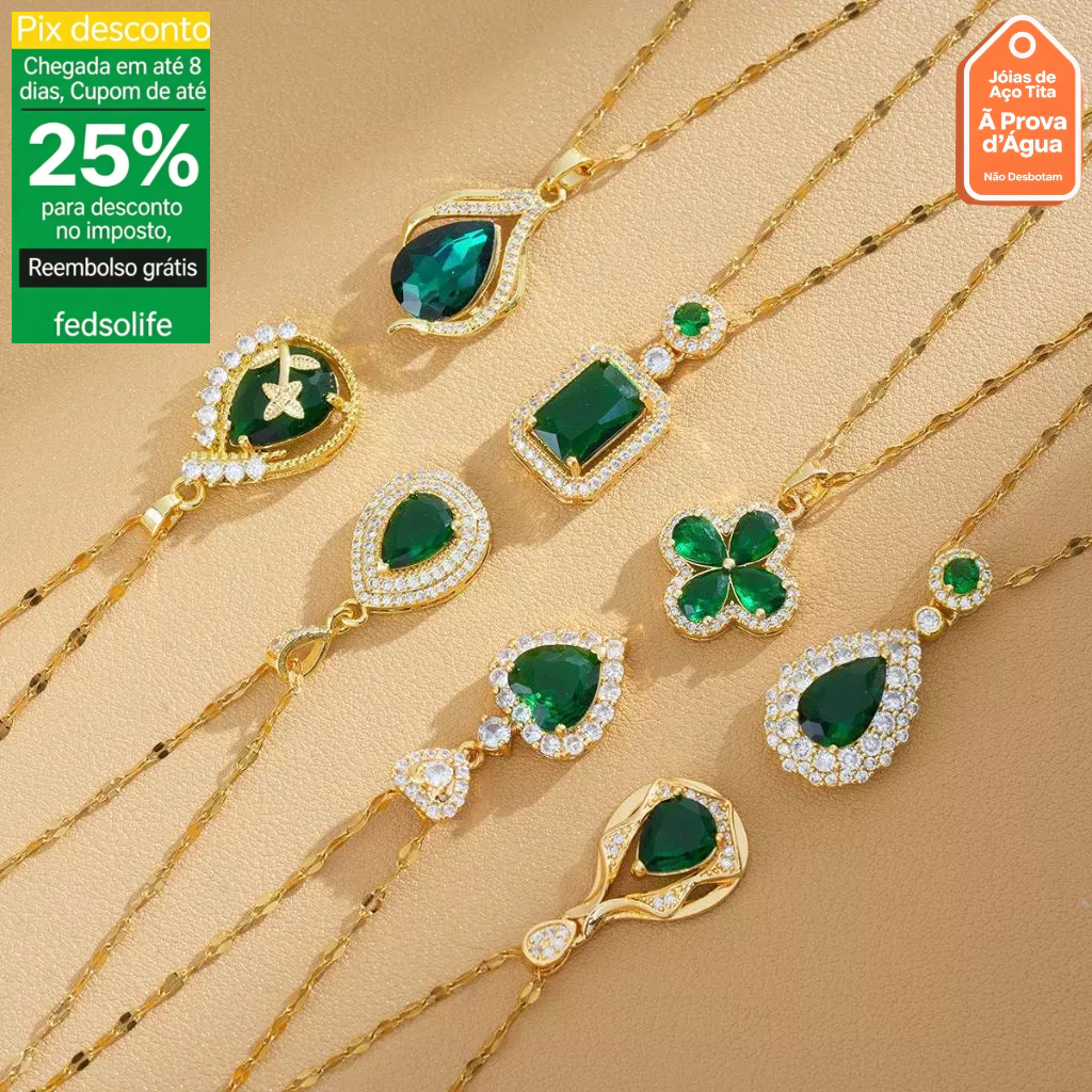 Fedsolife esmeralda colar pingente luz luxo gota de água colar feminino banhado a ouro