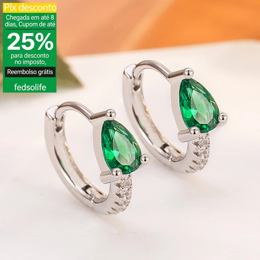 Fedsolife Brincos Pedras preciosas esmeralda banhadas a ouro em aço titânio estilo coreano diamantes