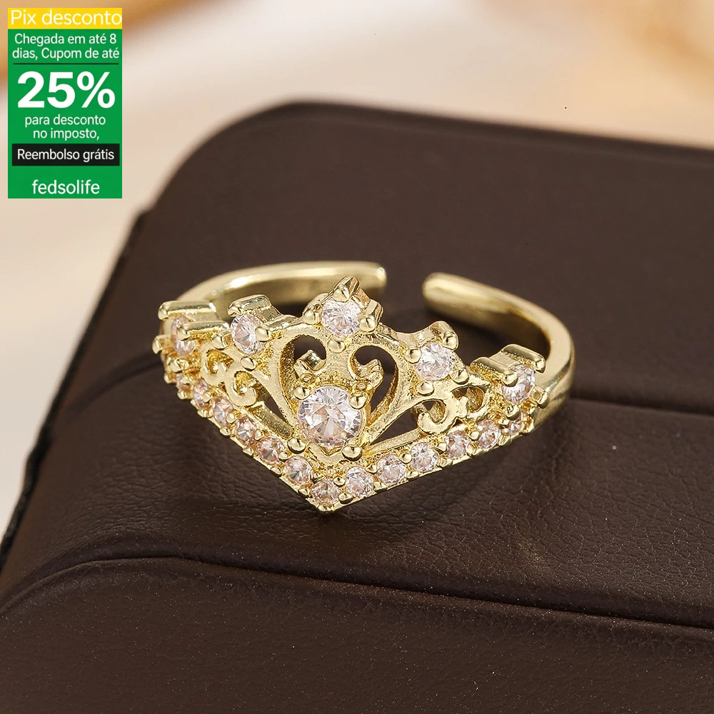 Fedsolife Anel Luz Ajustável Anel de Coroa de Luxo Feminino Nicho Design Abertura Anel Ajustável