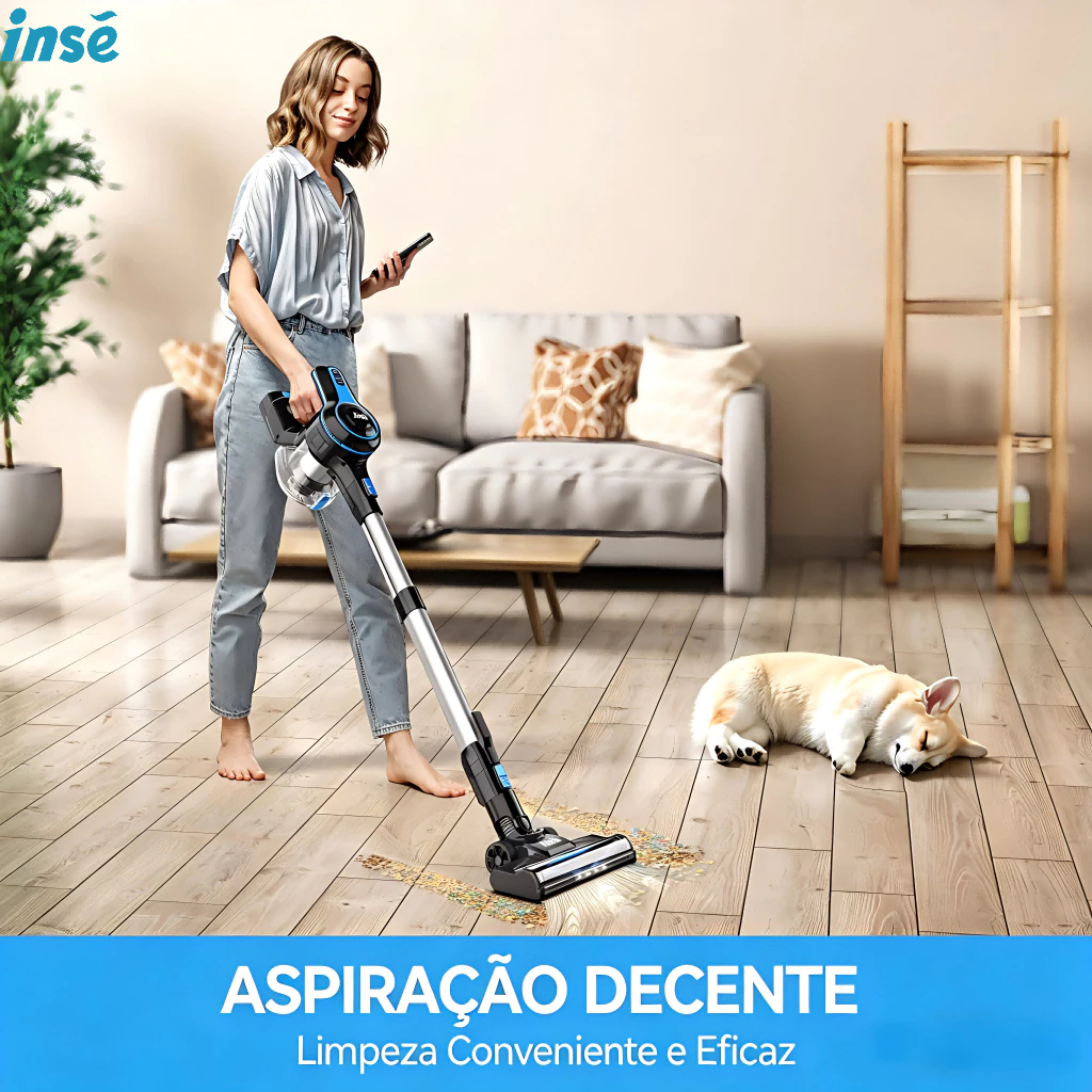 Aspirador Sem Fio INSE Anti-Emaranhamento, Leve, 45min, Ideal para Cabelos de Pet e Casa