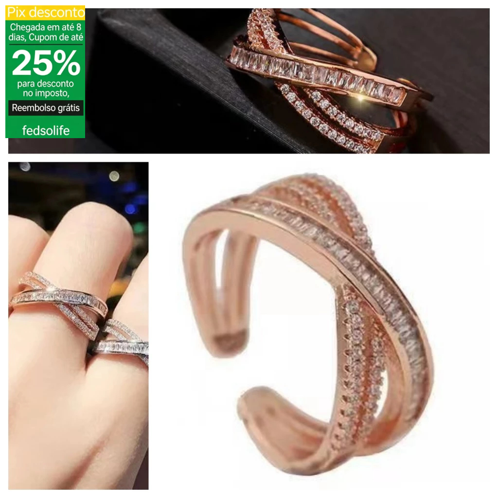 Fedsolife Anel Ajustável Europeu Americano Cruz Geométrica Diamante Versão Coreana Luz Luxo Diamante