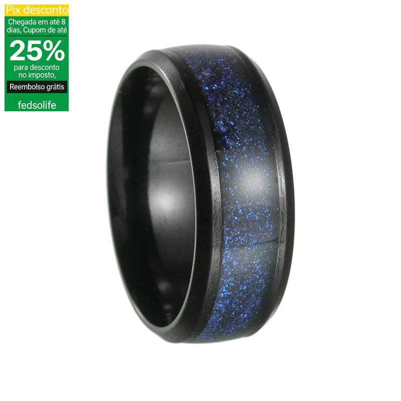 Fedsolife anel masculino anel de aço inoxidável Retro 8MM anel azul céu estrelado anel estrela jóias