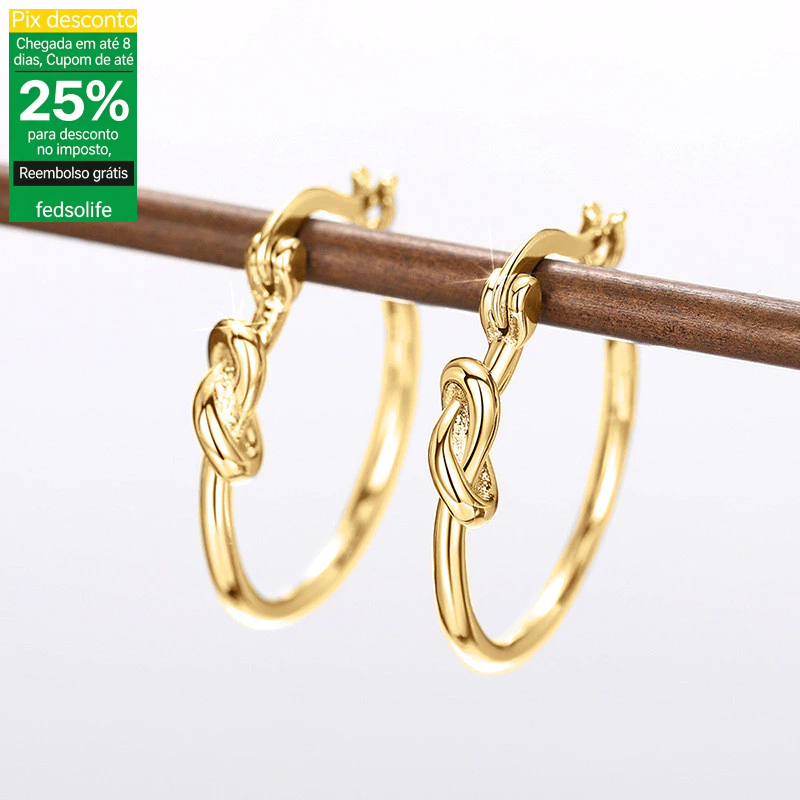 Brincos Fedsolife banhados a ouro com nó, brincos circulares metálicos foscos com nó