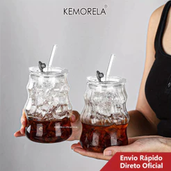 Copos Com Canudo De Vidro E Tampa , Conjunto De 18 Onças , Coquetel Bebidas Bolhas Onduladas Café Gelado Cerveja , Ideal