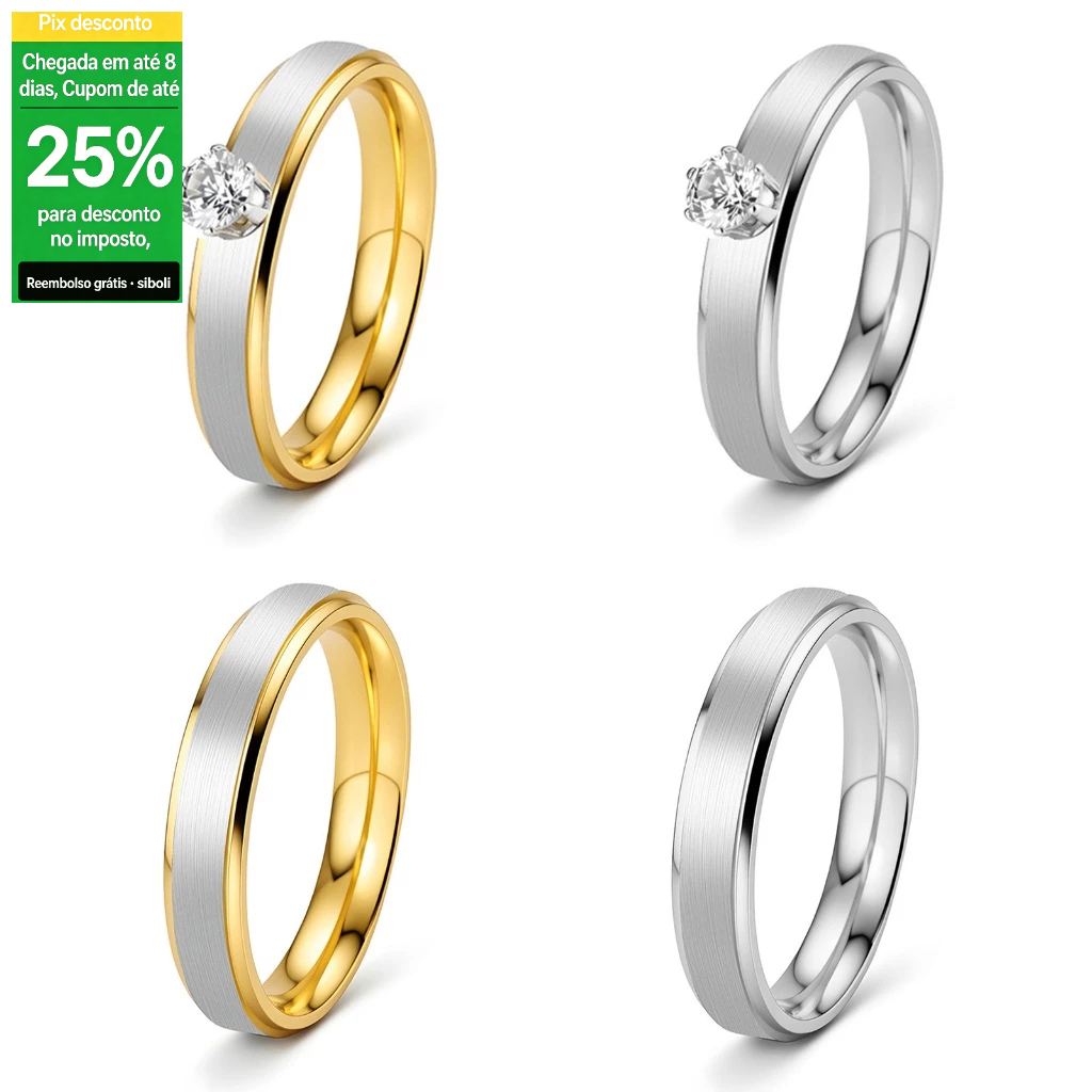 Anel de casal de aço inoxidável ouro prata luz luxo anel fino linha anel de diamante Cross-Border casal anel jóias decor