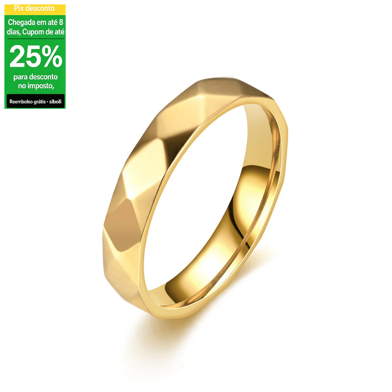 Anel banhado a ouro diamante rosto anel liso anel de aço titânio feminino INS Design Popular