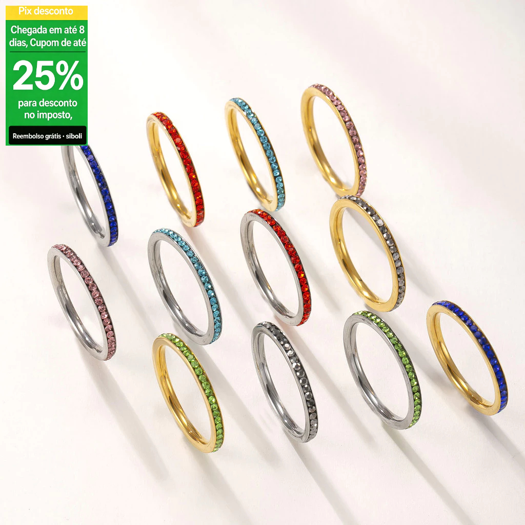 Anel de diamante titânio aço jóias 2mm colorido diamante casal anel High-End simples anel de empilhamento de aço inoxidá
