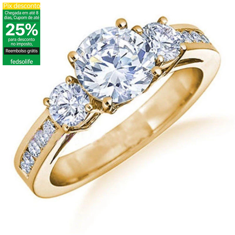 Anel de diamante banhado a ouro diamante feminino anel banhado a ouro 14k joias europeias americanas