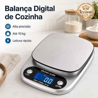 Balança Digital 10kg 1g Precisão Painel em Aço Inox para Alimentos Café e Bateria AAA