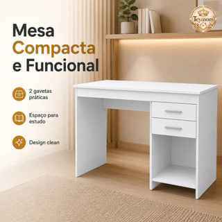 Mesa Compacta para Home Office e Escritório com Porta Nicho e Gaveta em MDF Moderna Estudos