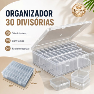 Caixa Organizadora com 30 Potes Pequenos Divisórias para Acessórios Miçangas e Itens Diversos