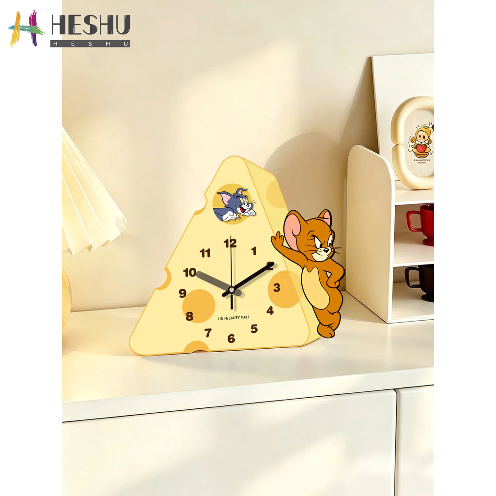 [Frete grátis] Relógio Relógio de mesa Relógio de desenho animado Relógio de gato e rato Relógio de mesa criativo Decora