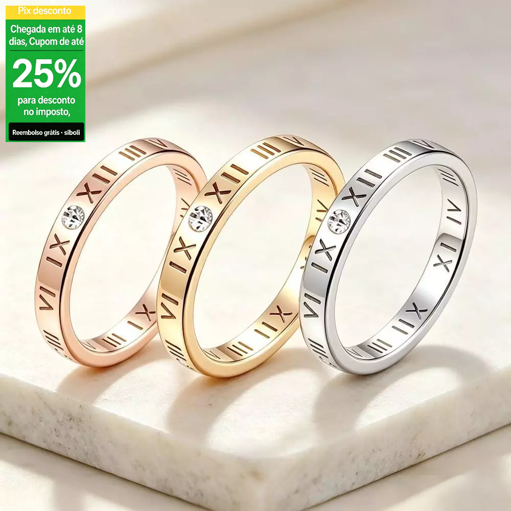 Anel simples luz luxo elegante algarismos romanos anel cravejado de diamante nicho luz luxo casal anel não-desbotamento